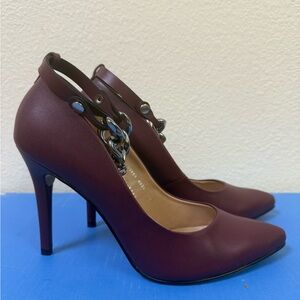 Andrea Burgundy Pointed-Toe High Heels with Chain Ankle Strap